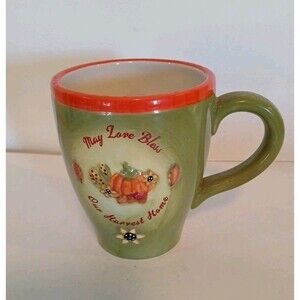 Bonnie Lynn Green Coffee Mug/ Cup 'May Love Bless Our Harvest Home' Fall/Pumpkin